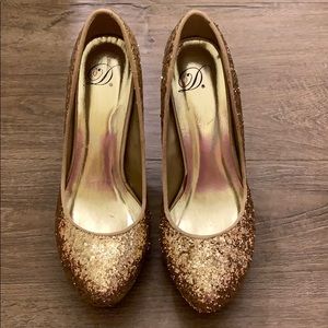 Gold sparkle heels